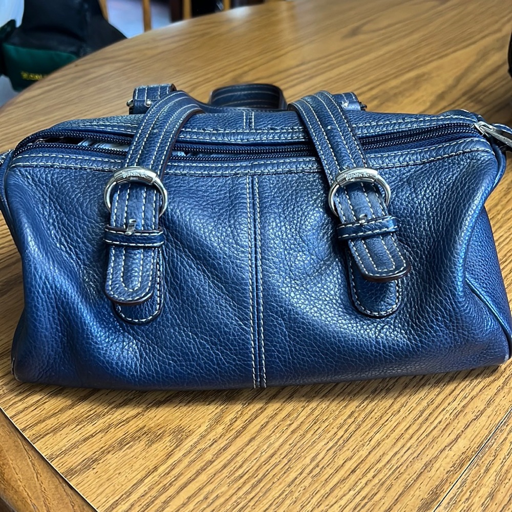 Tignanello Navy Blue Shoulder Bag With Matching Wallet and Keychain